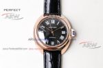 Perfect Replica New Cartier Rose Gold Ladies Watch with Black Leather Strap